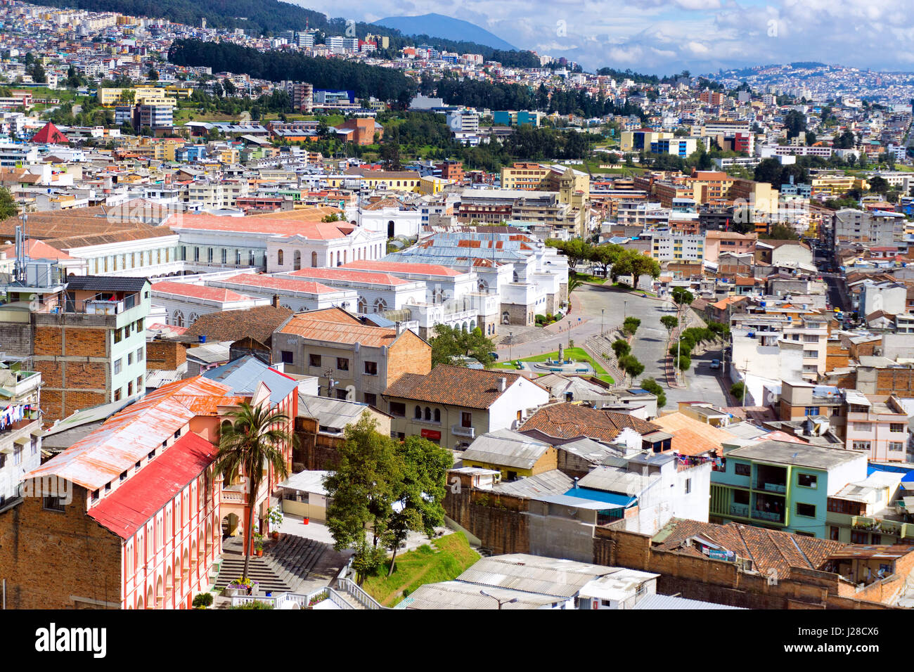 Cityscape of Quito, Ecuador as seen from the Basilica of the National Vow Stock Photo