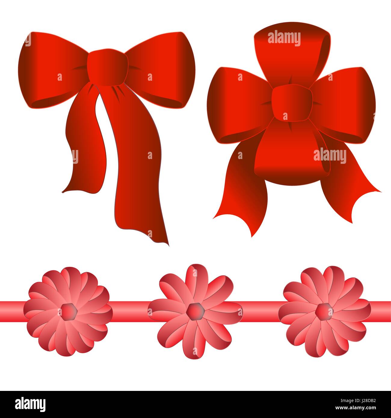 Five bright red bows of different shapes with ribbons. Vector ...