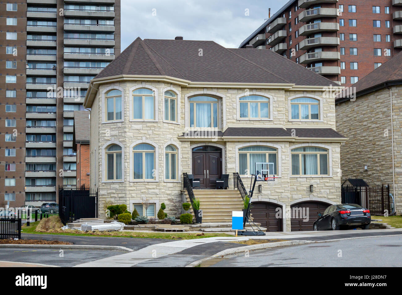Living expensive homes and construction site in Montreal, Canada Stock
