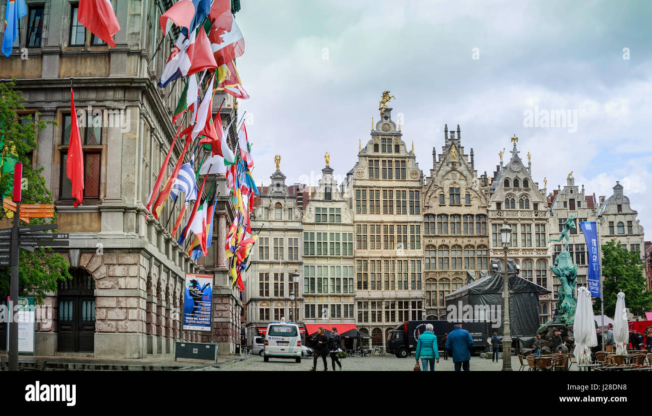 Flemish architecture of Grand Place, Antwerp, Belgium Stock Photo