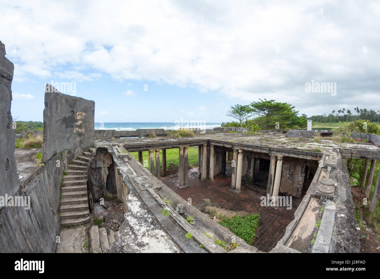 Jamaica, Port Antonio, Folly Mansion Ruin, Column ruin on the sea in