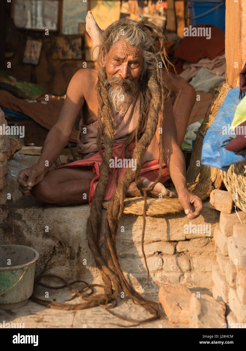 Nepal, Central Region, Kathmandu, Namaste, a Sadhu at the Hindu Pashupatinath Temple Stock Photo