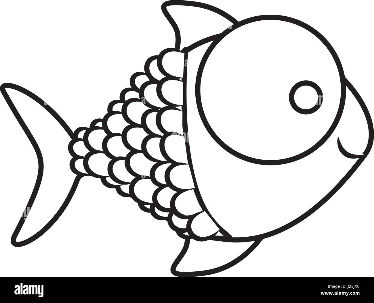 Cartoon Fish Black And White With Scales