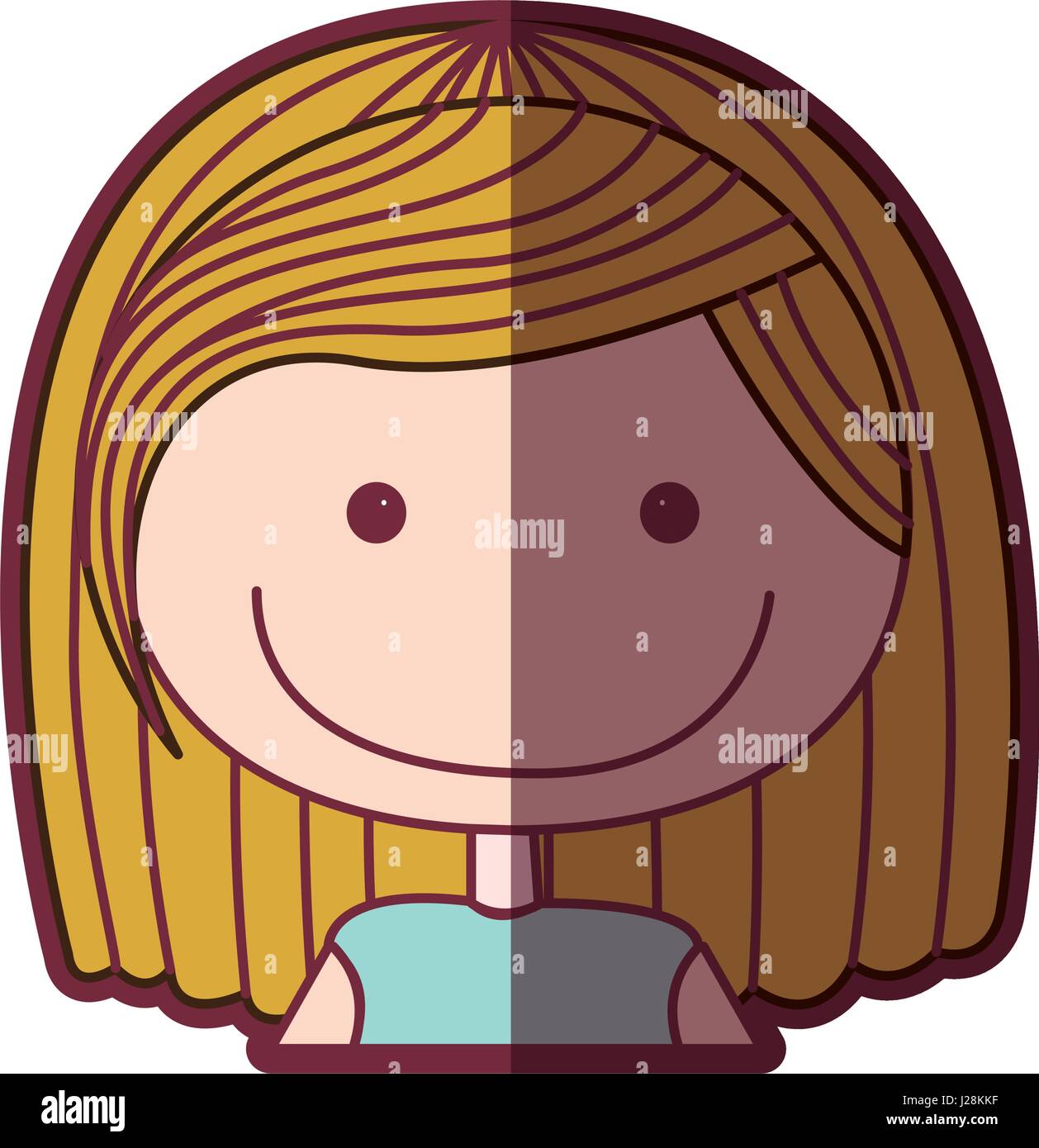 Color Silhouette Shading Cartoon Half Body Girl With Short Blond