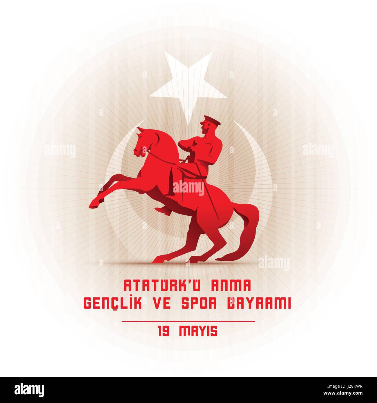 19 mayis Ataturk'u Anma, Genclik ve Spor Bayrami greeting card design. 19 may Commemoration of Ataturk, Youth and Sports Day. Vector illustration. Tur Stock Vector