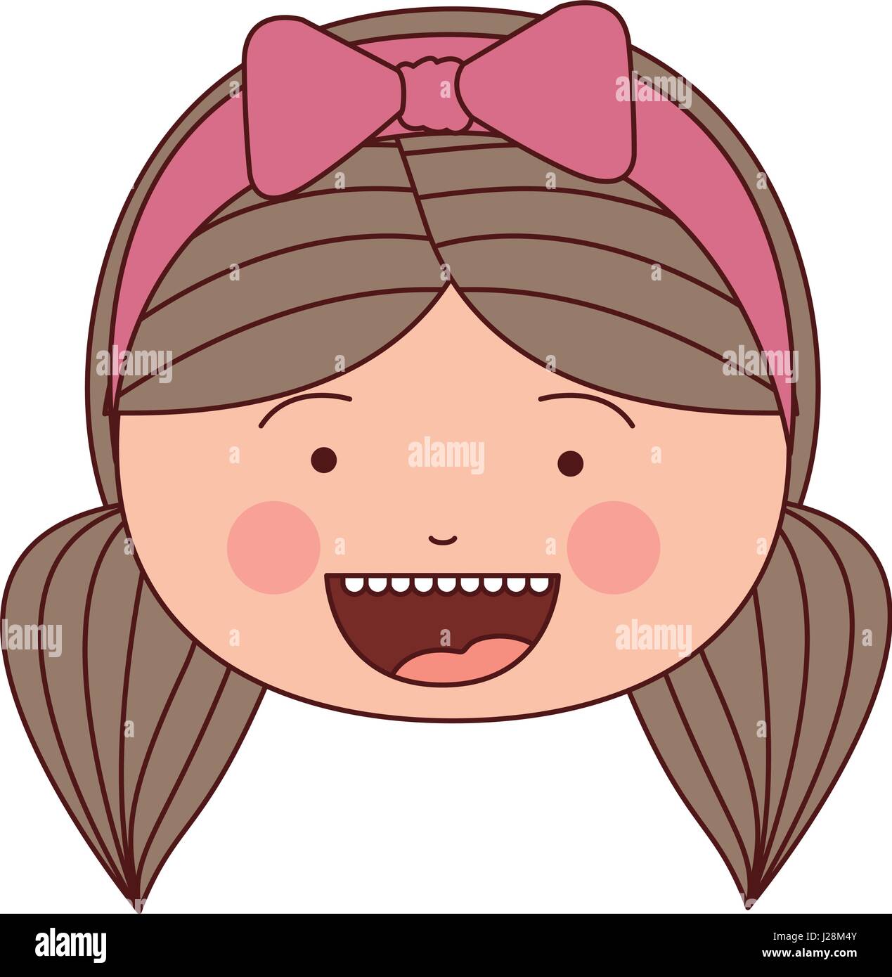 color silhouette smile expression cartoon front face girl with pigtails