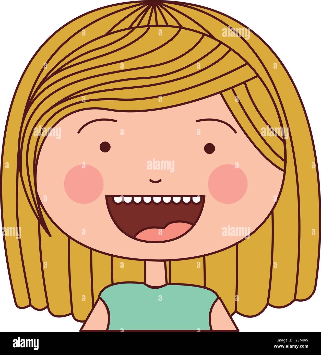 Color Silhouette Smile Expression Cartoon Half Body Girl With Short Blond Striped Hair Stock