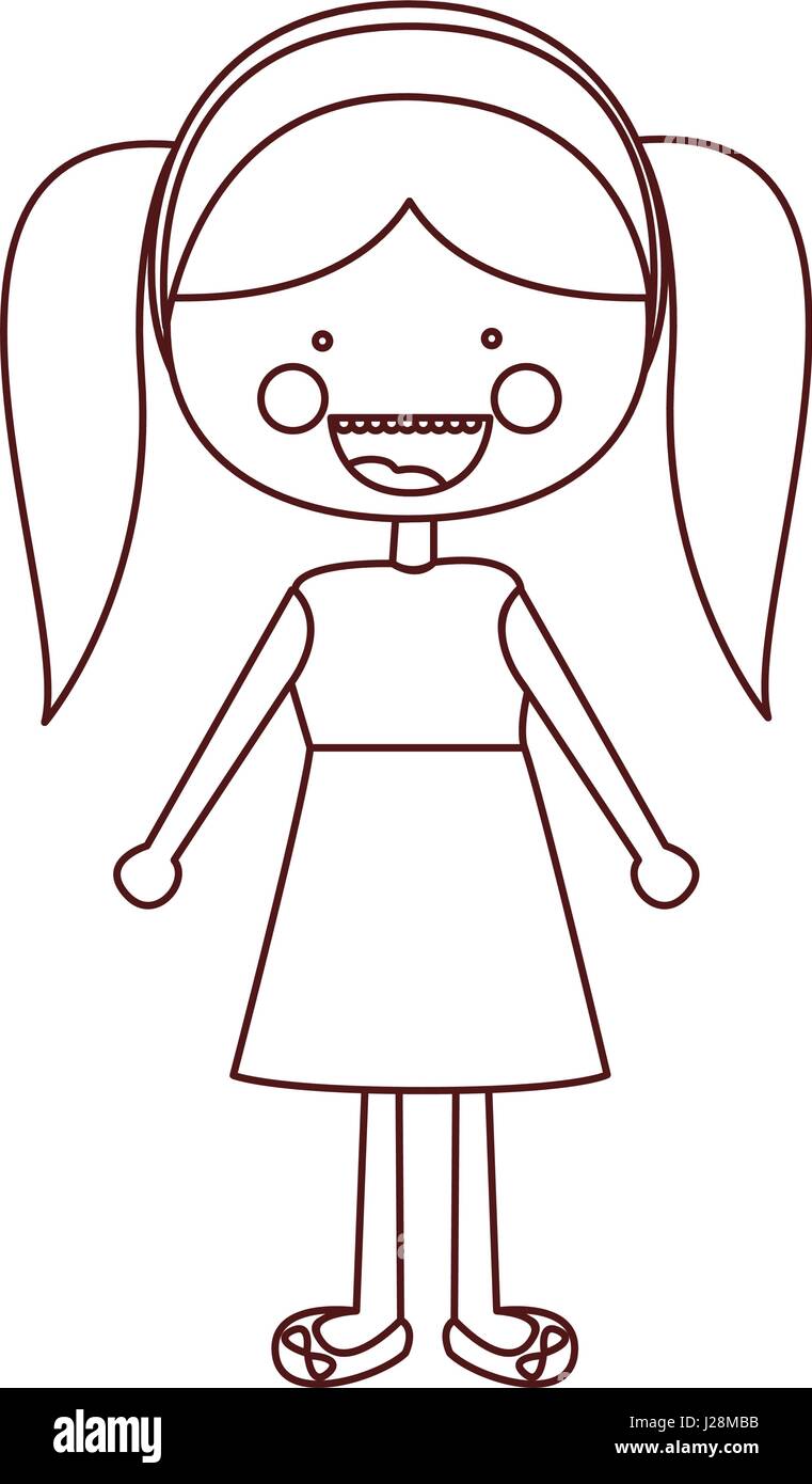 sketch contour smile expression cartoon pigtails hair girl with dress ... Sketch contour smile expression cartoon pigtails hair girl with dress ...
