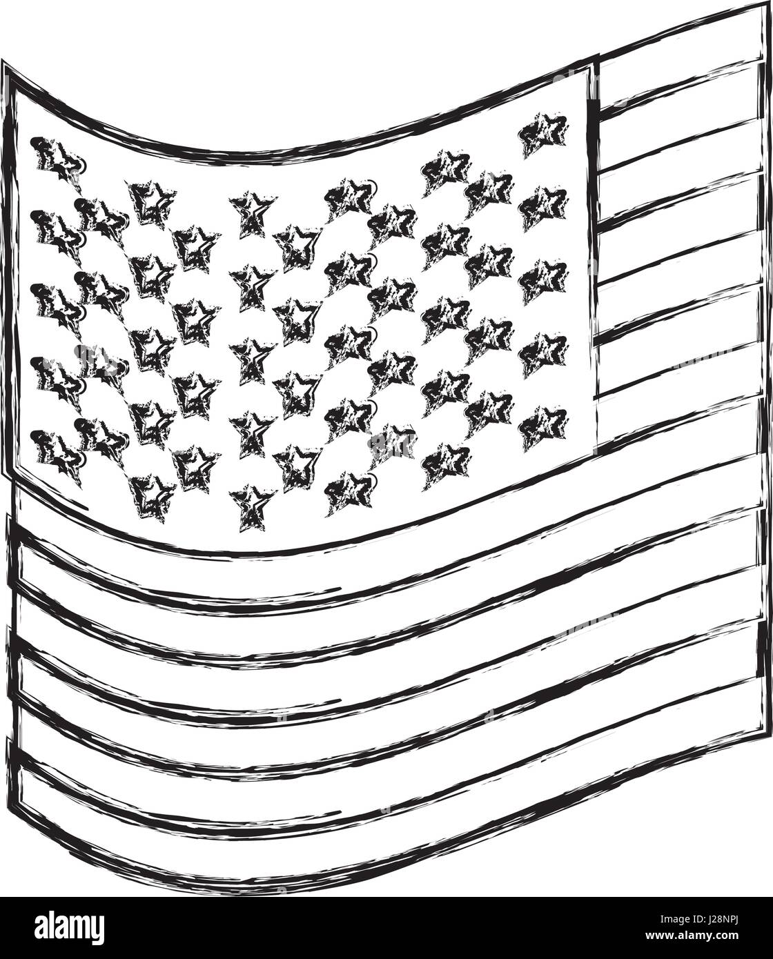 Monochrome Sketch Of Small Flag Of The United States Stock