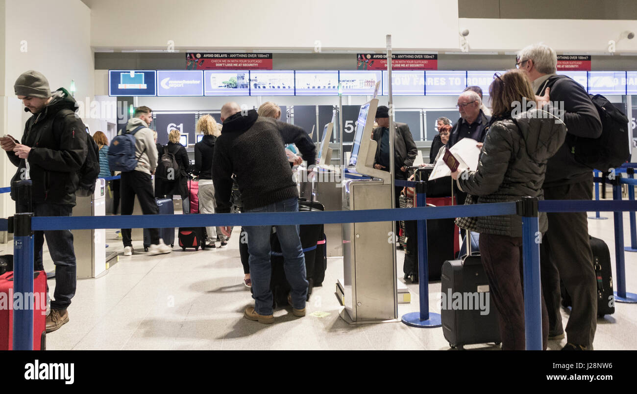 Ryanair self check in for hold baggage at Manchester airport. UK Stock  Photo - Alamy