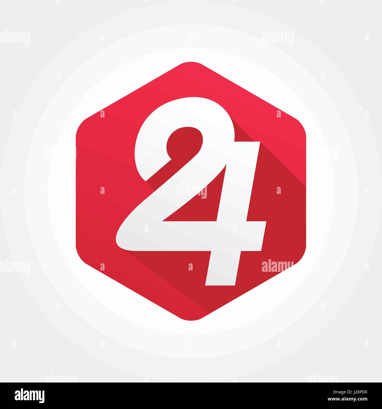 Red Number 24 on white background design illustration Stock Vector