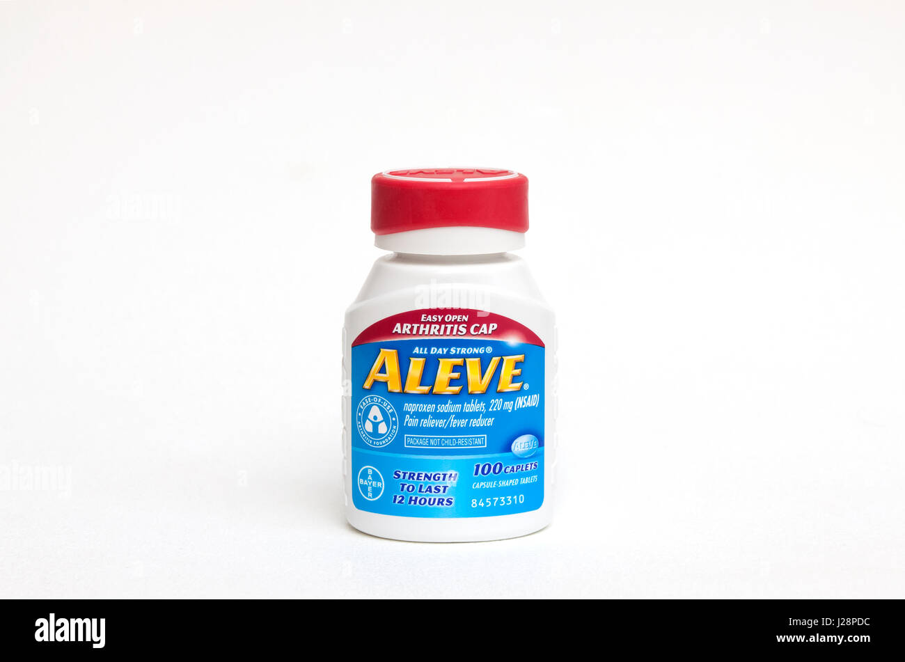 Aleve (naproxen sodium), popular name brand, bottle with easy open arthritis cap. Stock Photo