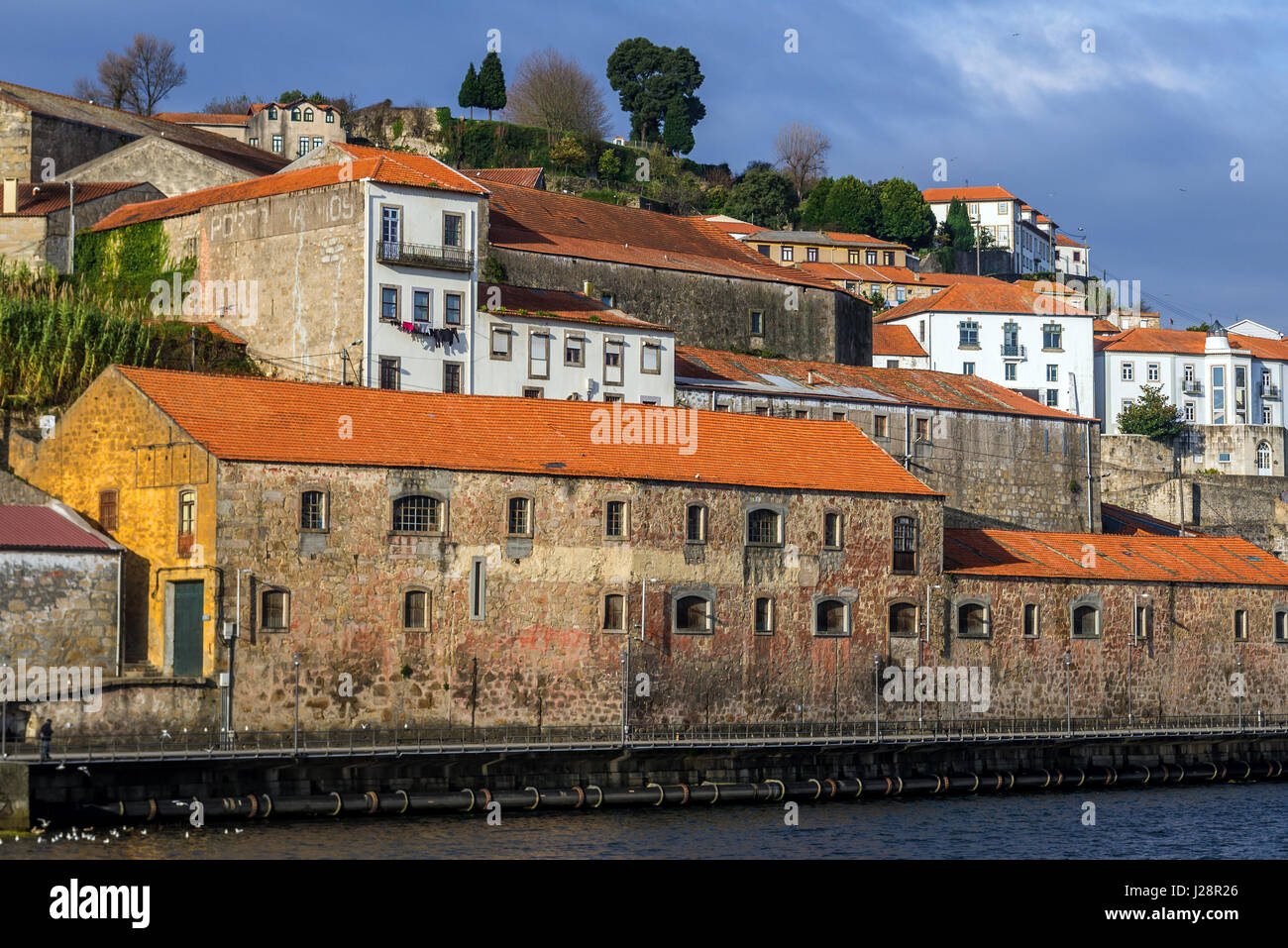 Old port wine cellars on Cais de Gaia street in Vila Nova de Gaia city,  Portugal Stock Photo - Alamy