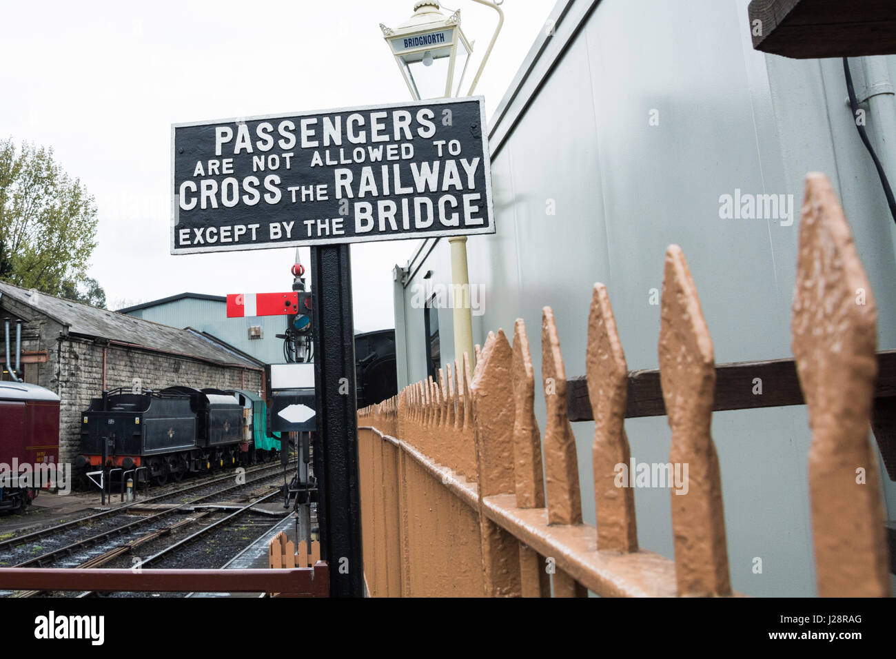 Vintage sign at Bridgnorth Railway station, Shropshire, West Midlands. Severn Valley Railway. Stock Photo