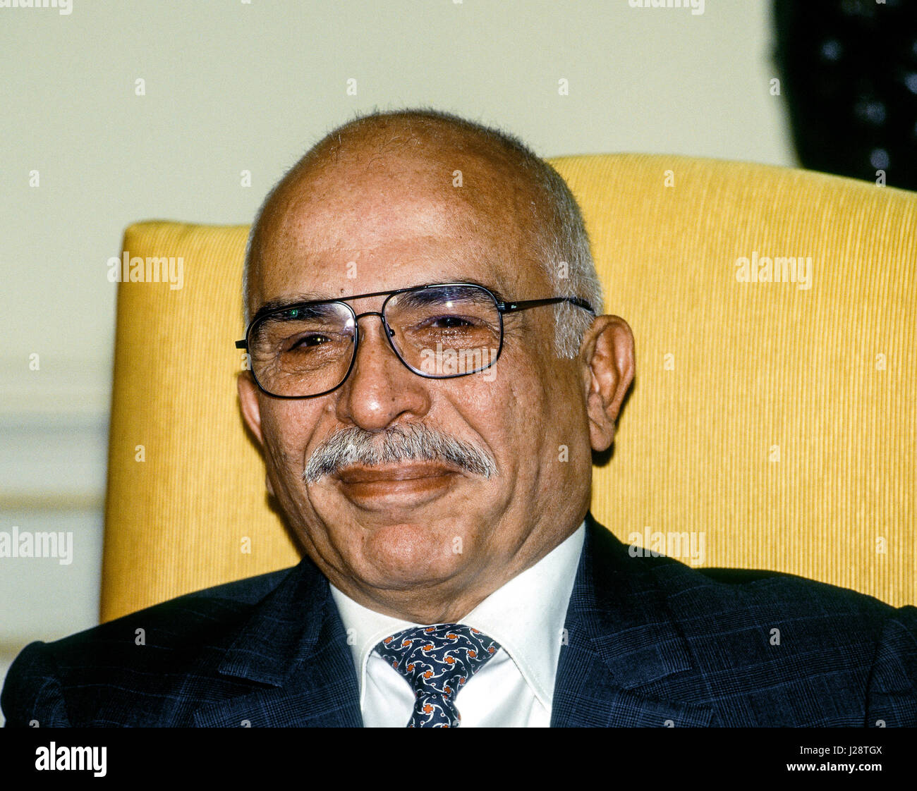 King Hussein bin Talal of Jordan sits in the Oval Office of the White