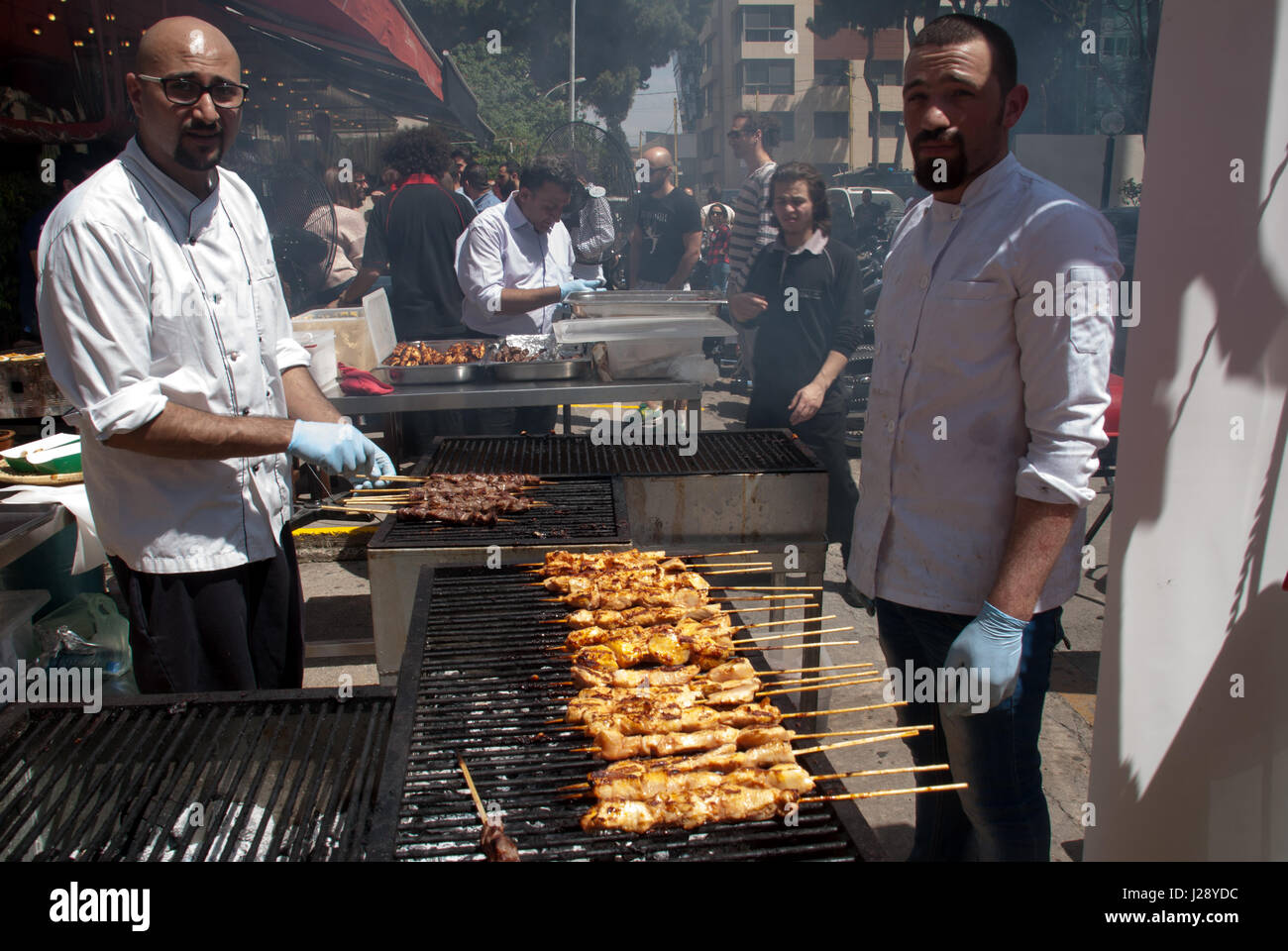 Making barbecue to serve lunch break on Sunday Beirut Lebanon Stock