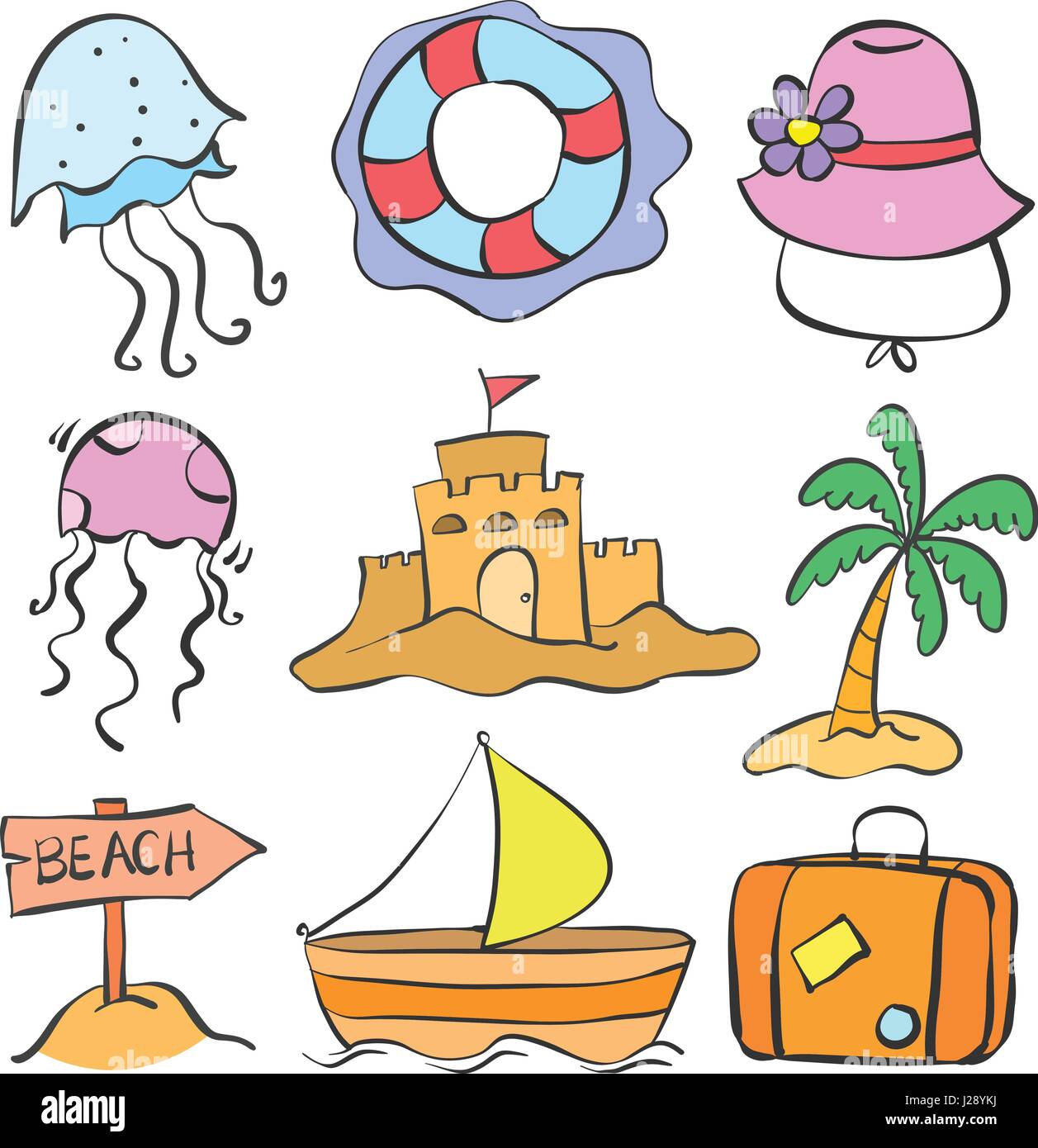 Set summer holiday of doodle style Stock Vector Image & Art - Alamy