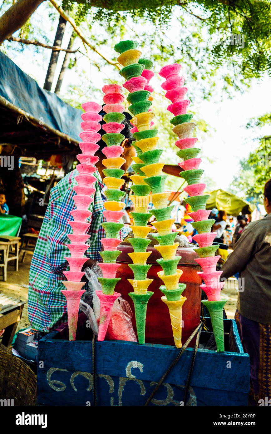 Colourful ice cream cones. Stock Photo