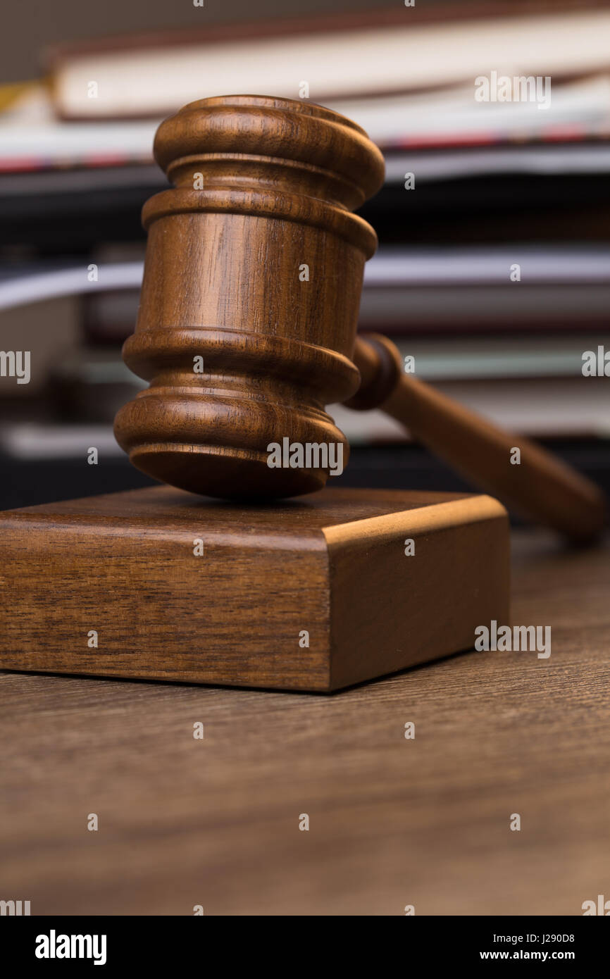 Paper, chairman hammer on table Stock Photo