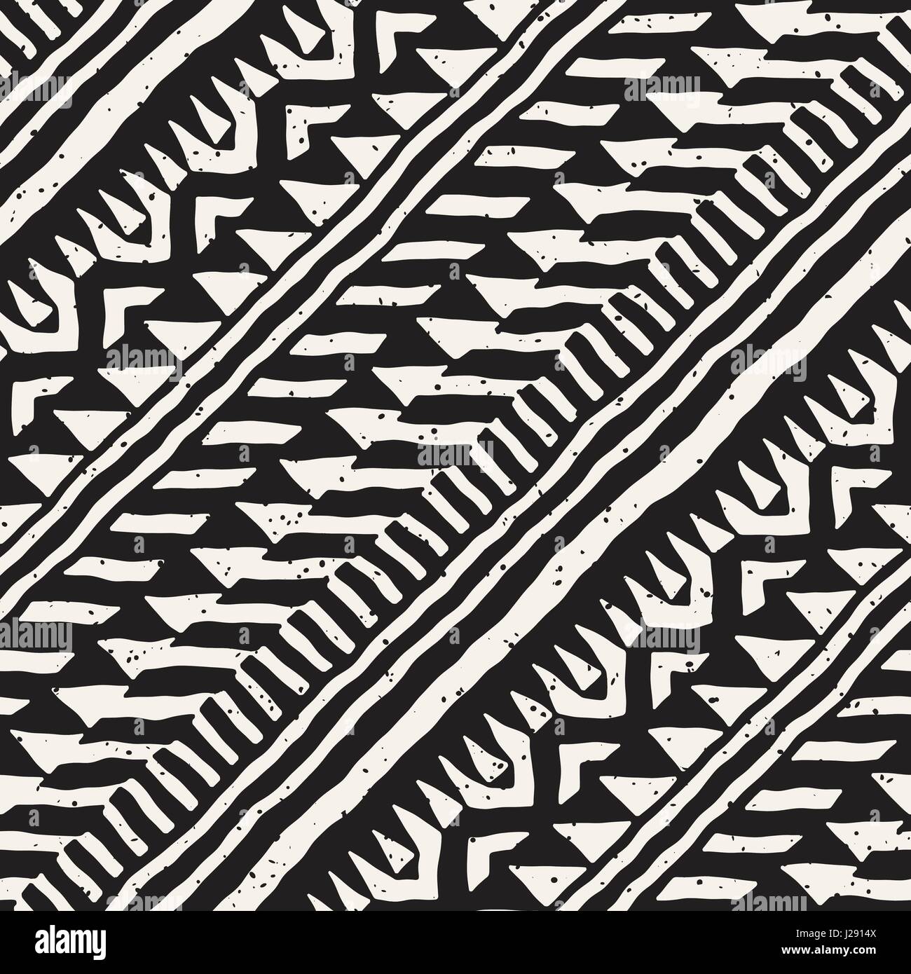 Black and white tribal vector seamless pattern with doodle elements ...