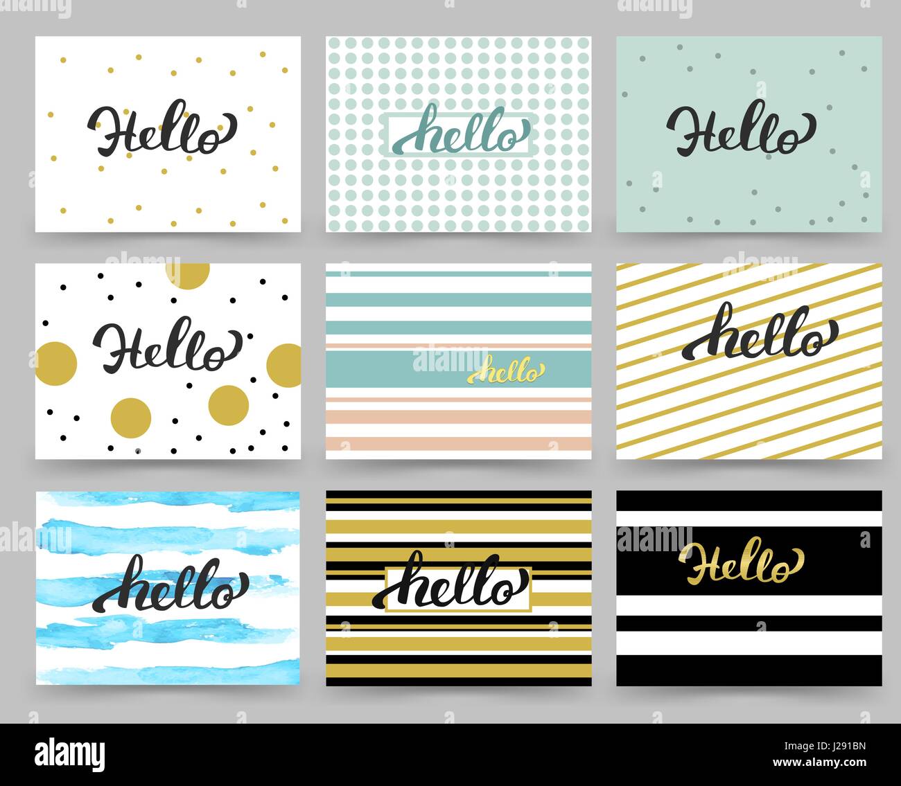 Set of Flyer, Brochure Design Templates with Hello Lettering. Abstract Modern Backgrounds. Stock Vector