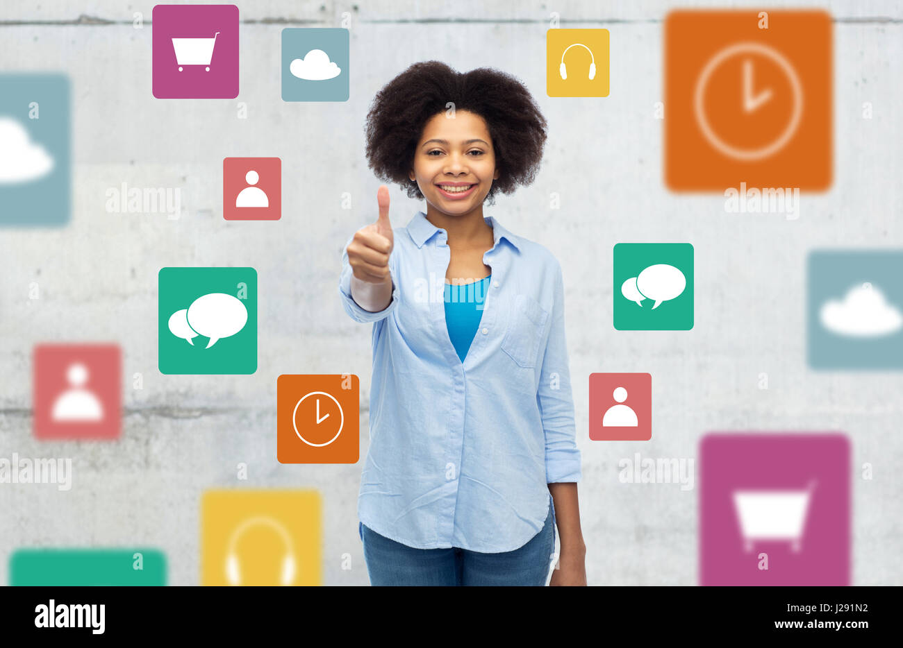 happy afro american woman showing thumbs up Stock Photo - Alamy