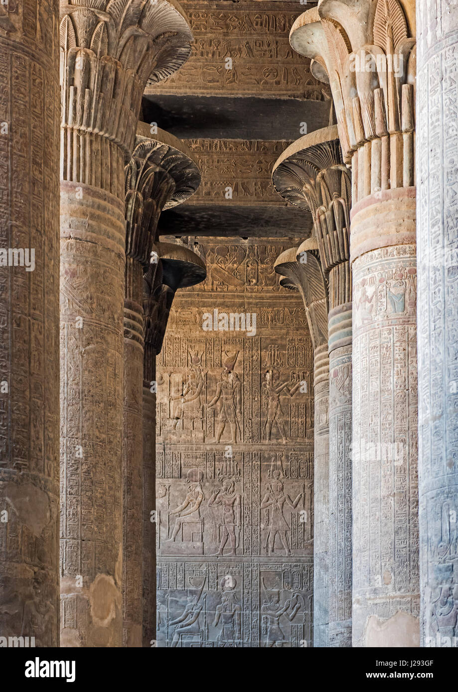 Columns in the ancient egyptian temple of Khnum at Esna with ...