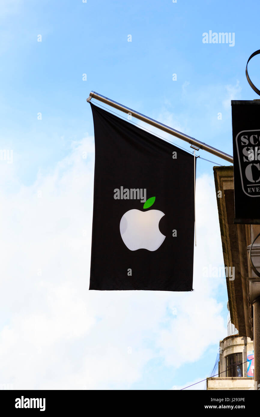 Apple Store flag, Birmingham city centre, West Midlands, England, UK Stock Photo