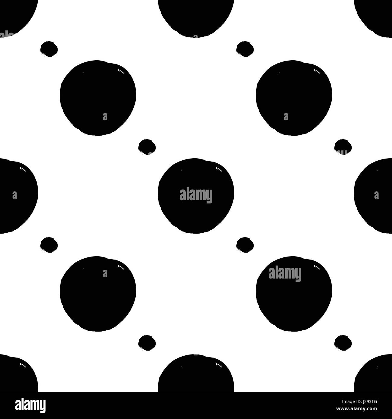 Vector seamless pattern. Black and white round brush strokes. Hand ...