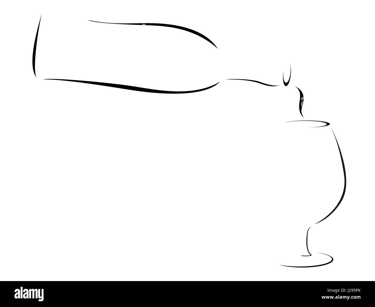 Abstract winebottle pouring into wineglass Stock Vector