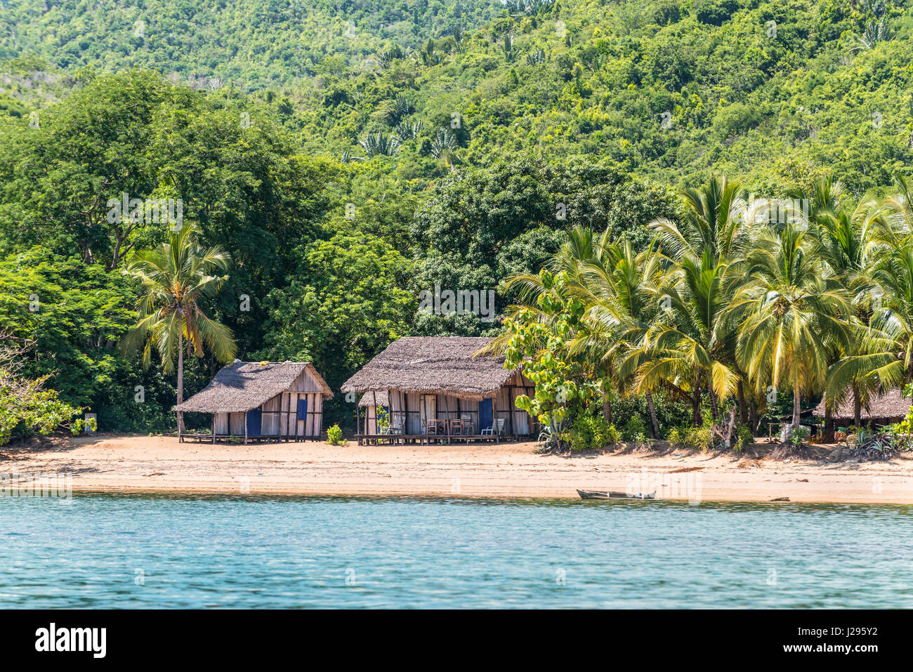 Nosy Be, Madagascar - December 19, 2015: Lokobe Strict Reserve beach view in Nosy Be, Madagascar. It is known for its black lemurs and the beautiful N Stock Photo
