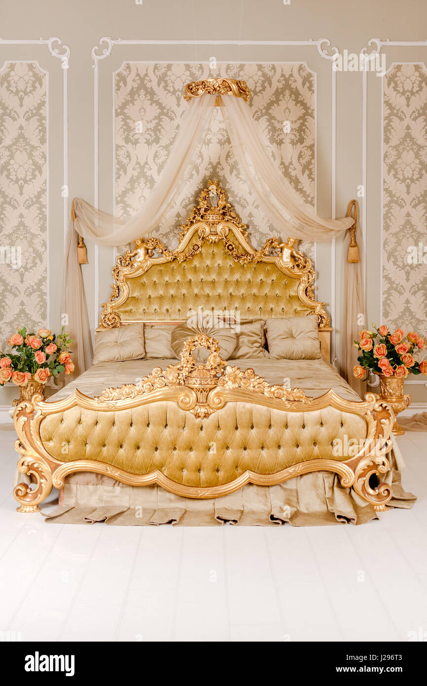 Luxury Bedroom In Light Colors With Golden Furniture Details Big