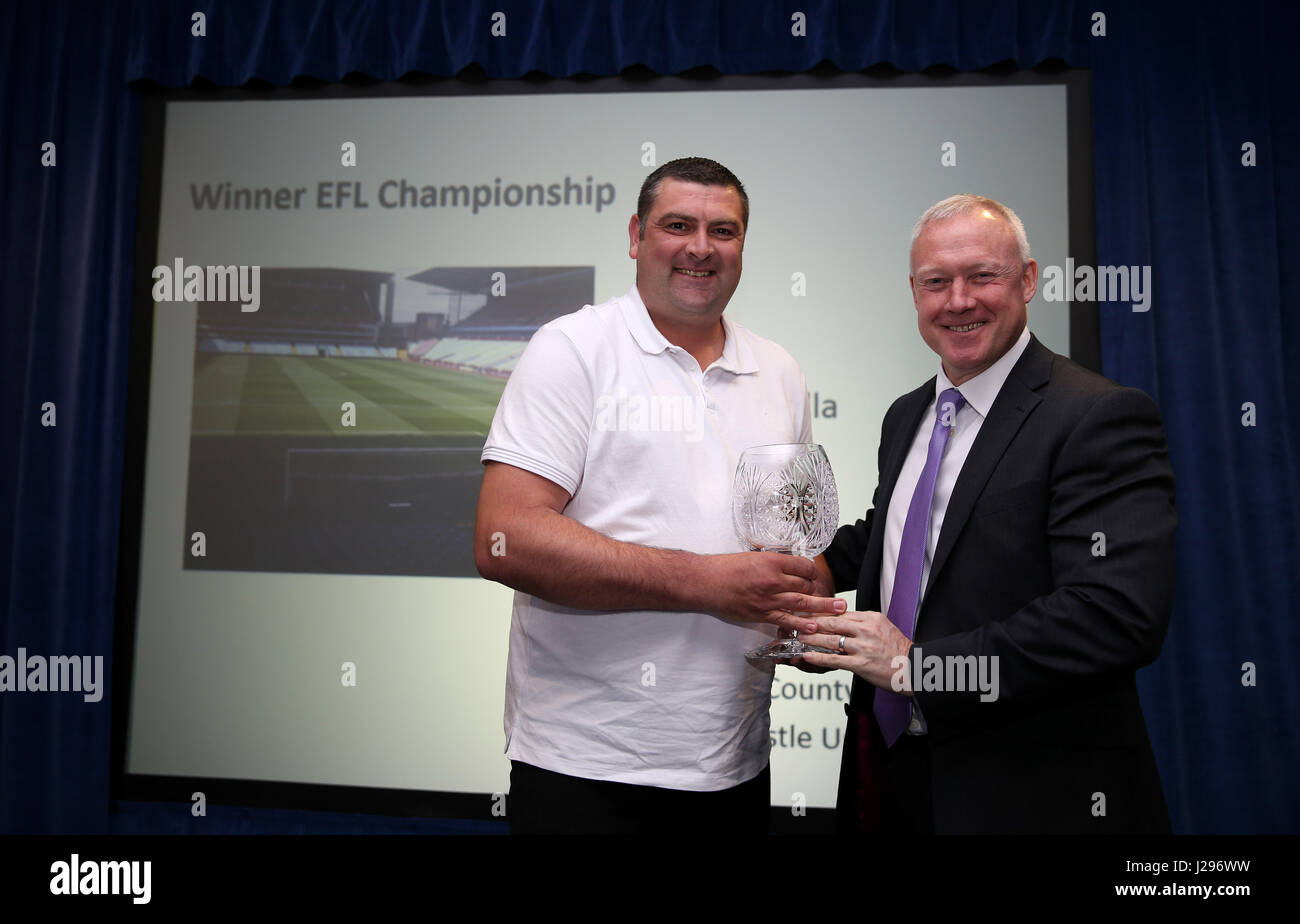 Aston Villa receive the Sky Bet Championship Grounds Team of the Season Award 2016/17 during the Professional Football Groundsmen's Conference at Twickenham Stadium, London. PRESS ASSOCIATION Photo. Picture date: Wednesday April 26, 2017. Photo credit should read: Steven Paston/PA Wire Stock Photo