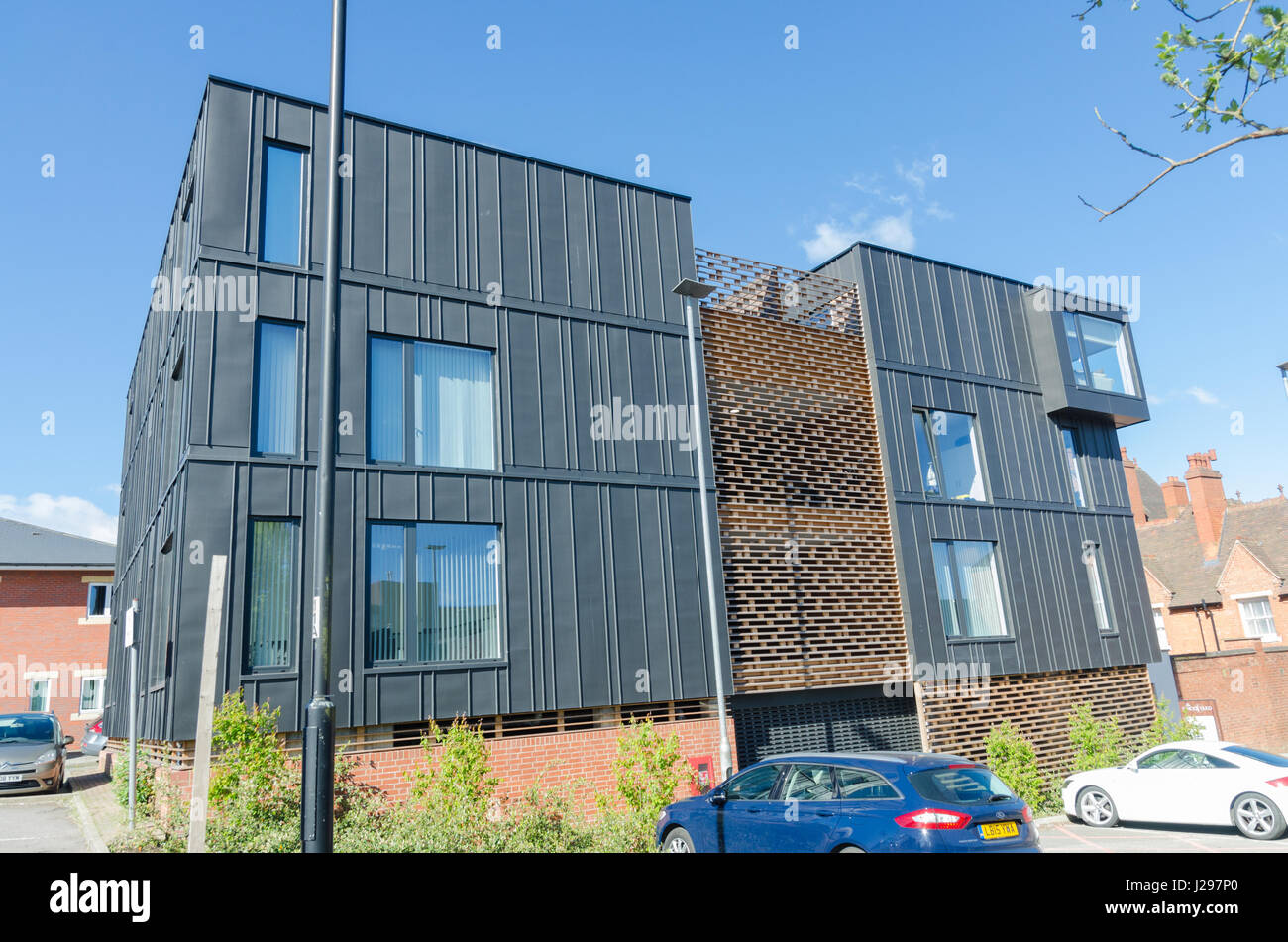 Smart modern apartment block recently built in the sought after Birmingham suburb of Harborne Stock Photo