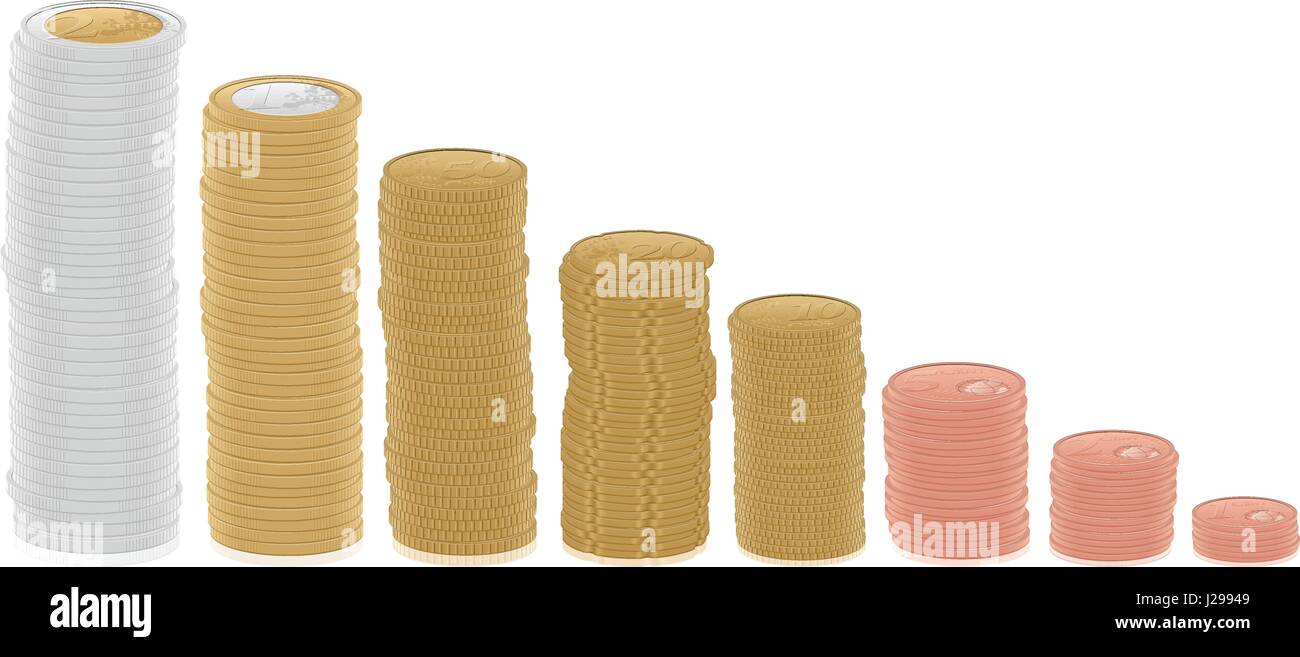 Euro coins stacks on a white background. Vector illustration Stock ...