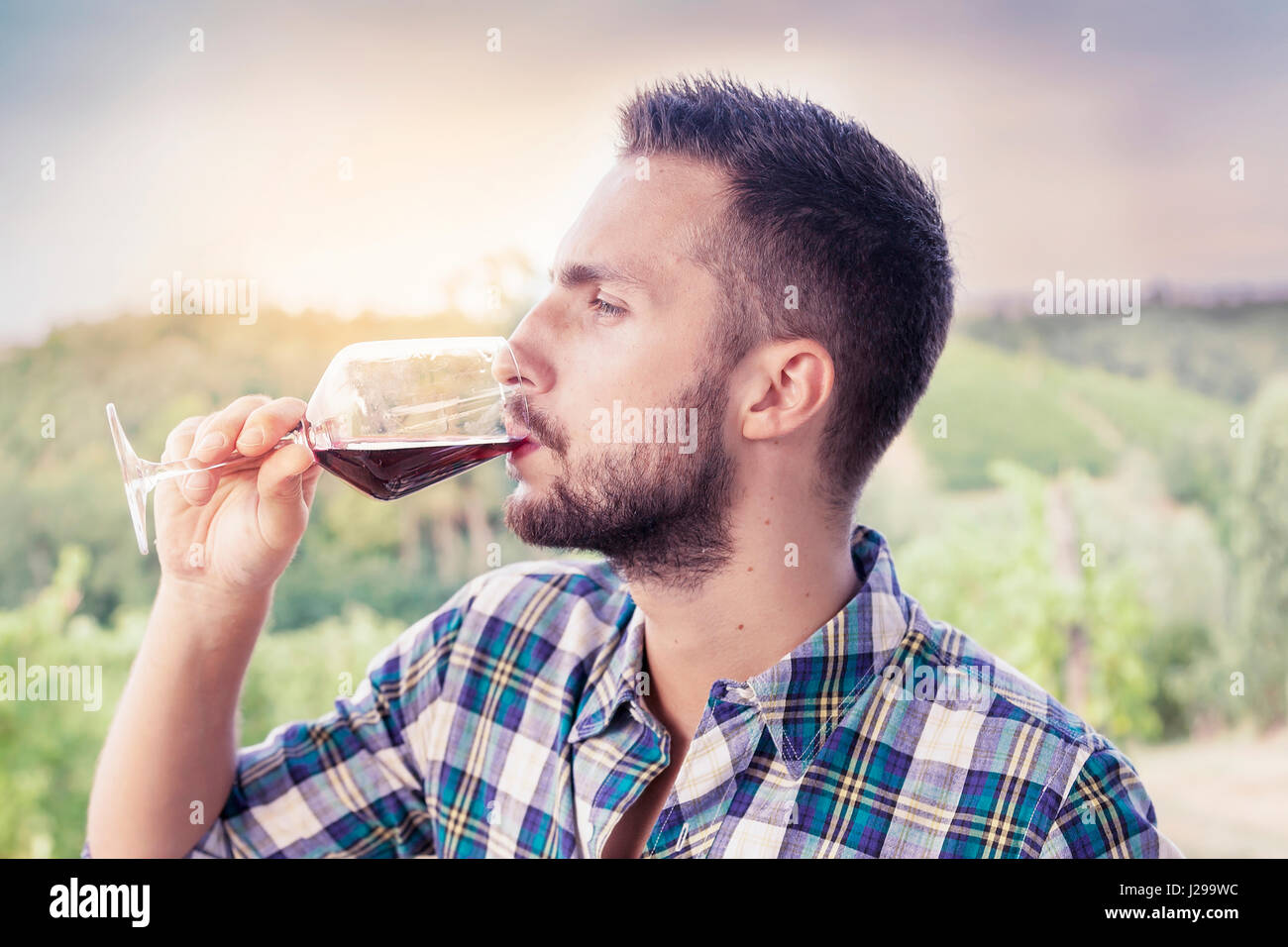 handsome bearded man drinking red wine from glass Stock Photo - Alamy