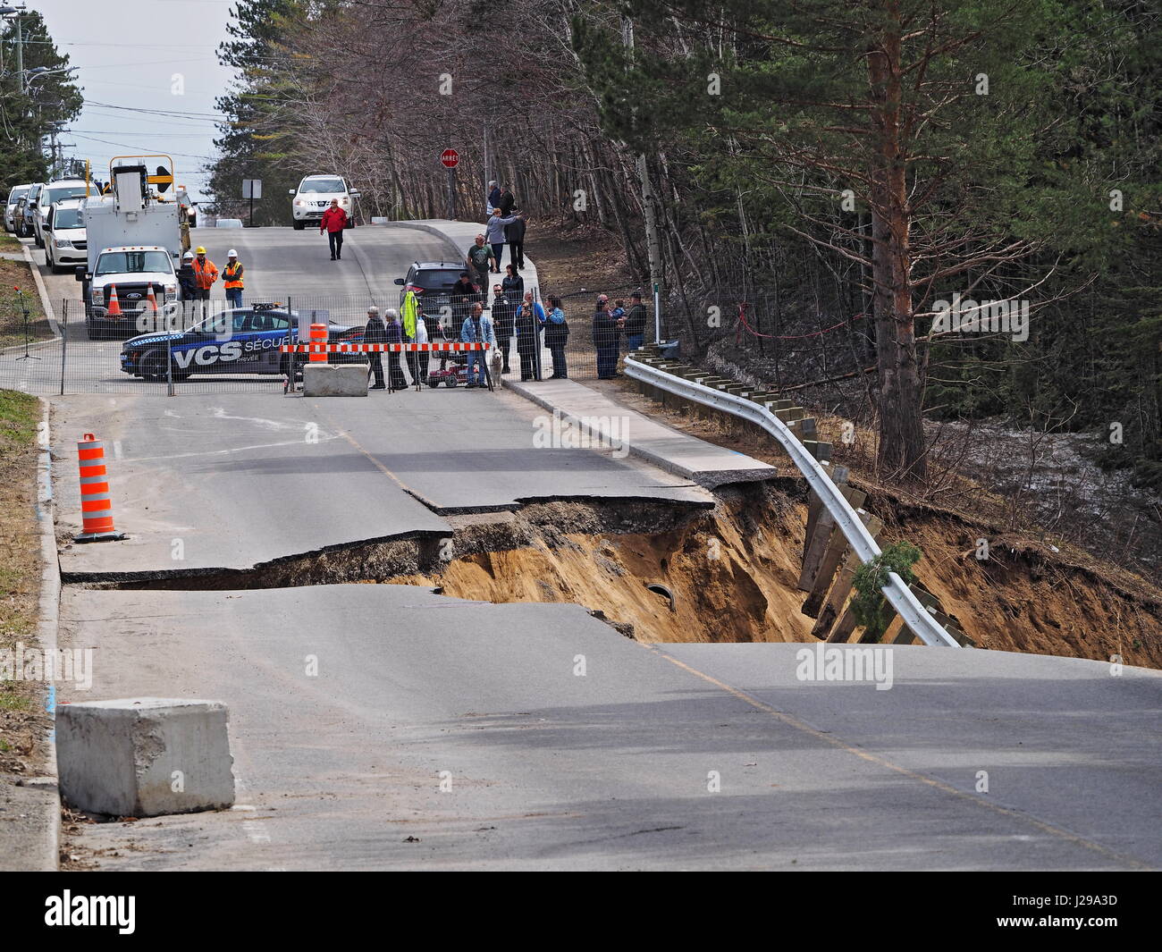 A landslide in Rawdon, Quebec, washes away it's main street Stock Photo