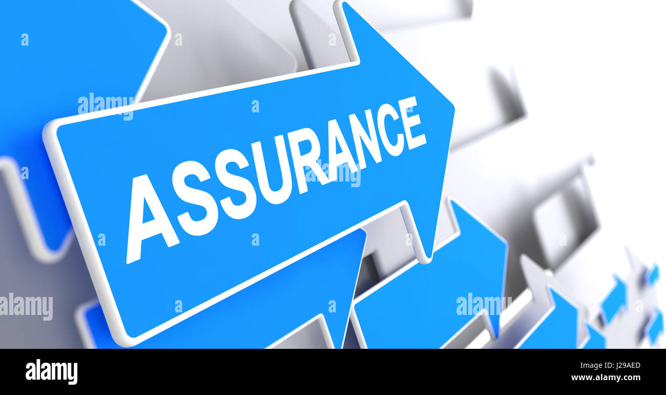 Assurance - Inscription on the Blue Arrow. 3D. Stock Photo