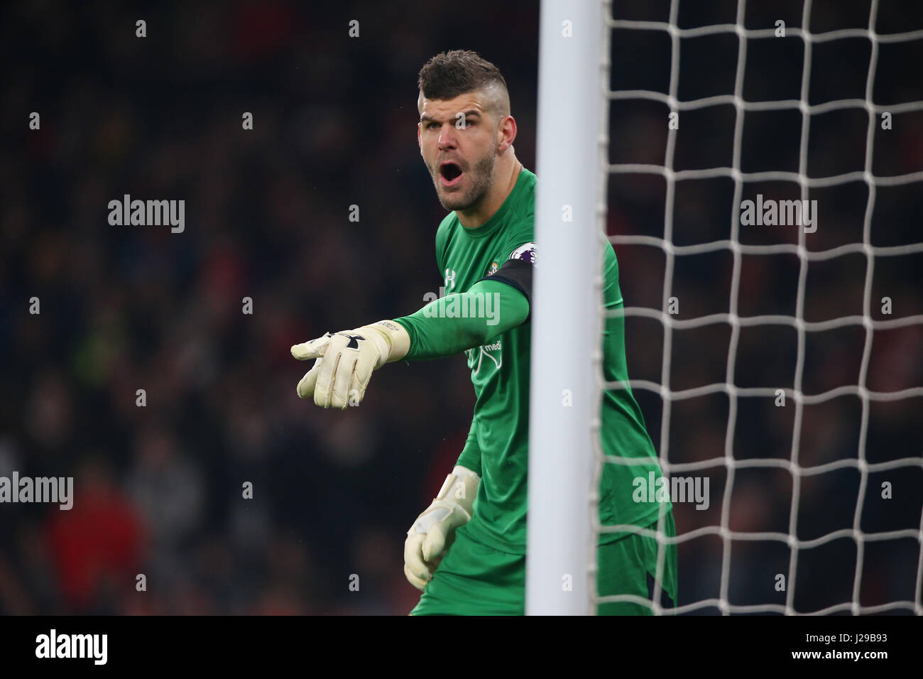 Fraser Forster of Southampton during the EFL Cup Quater-final match between Arsenal and Southampton at the Emirates Stadium in London. November 30, 2016. EDITORIAL USE ONLY - FA Premier League and Football League images are subject to DataCo Licence see www.football-dataco.com Stock Photo