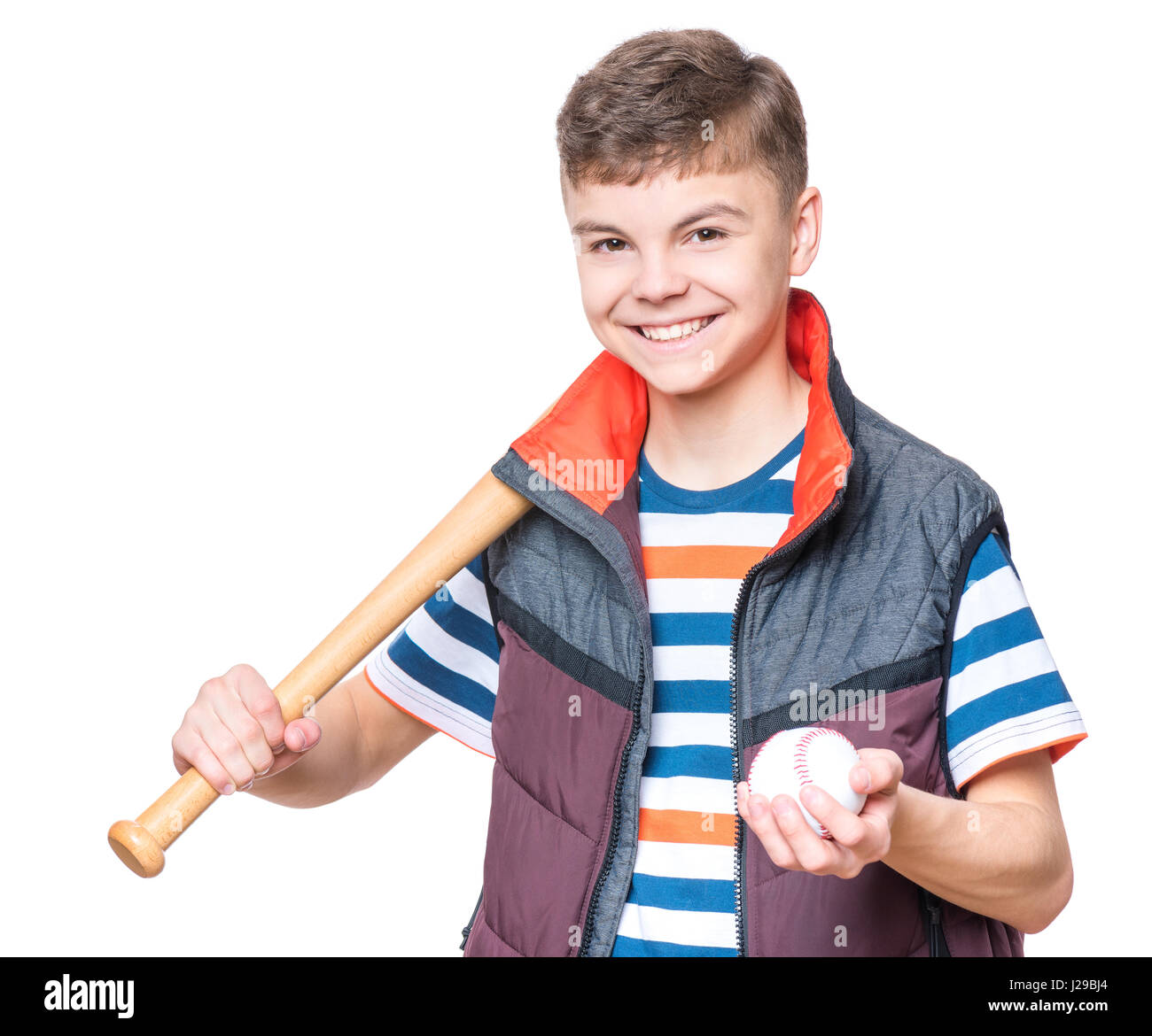 Teen boy with baseball bat Stock Photo