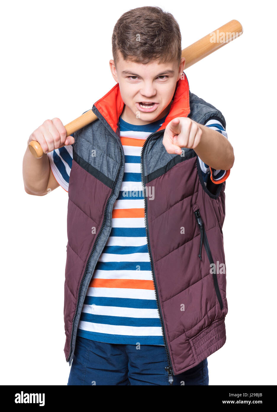 Teen boy with baseball bat Stock Photo