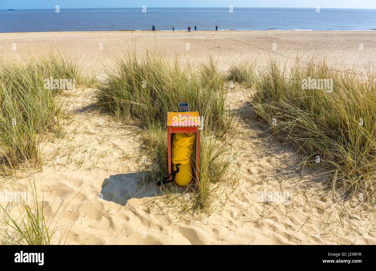 Life saving equipment. Southwold beach, Suffolk, UK. Stock Photo