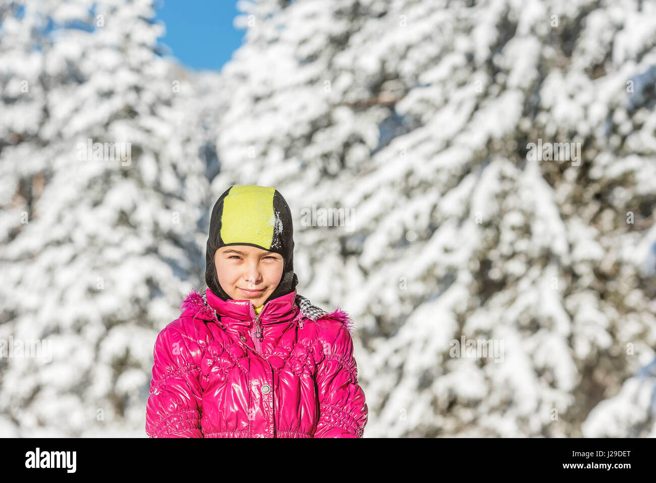 Portrait of a beautiful little girl wearing ski mask Stock Photo Alamy