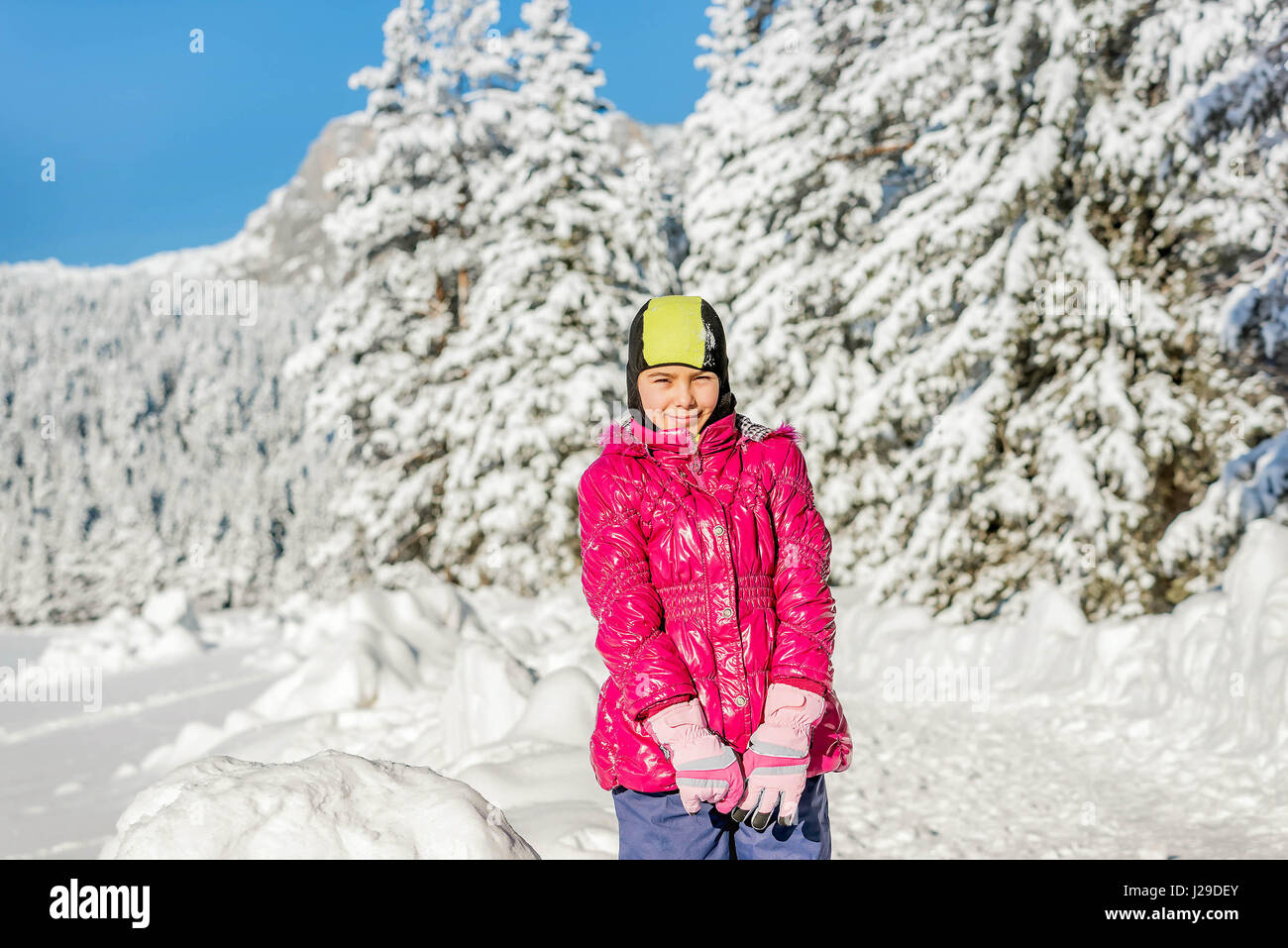 Portrait of a beautiful little girl wearing ski mask Stock Photo Alamy