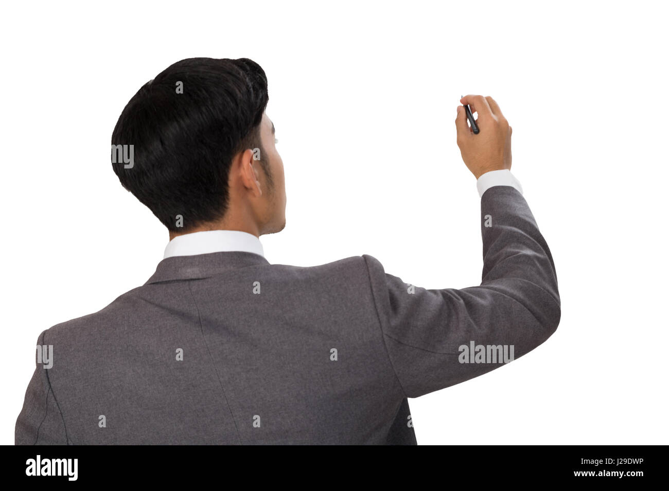 back view of businessman writing, drawing on blank space - Vision ...