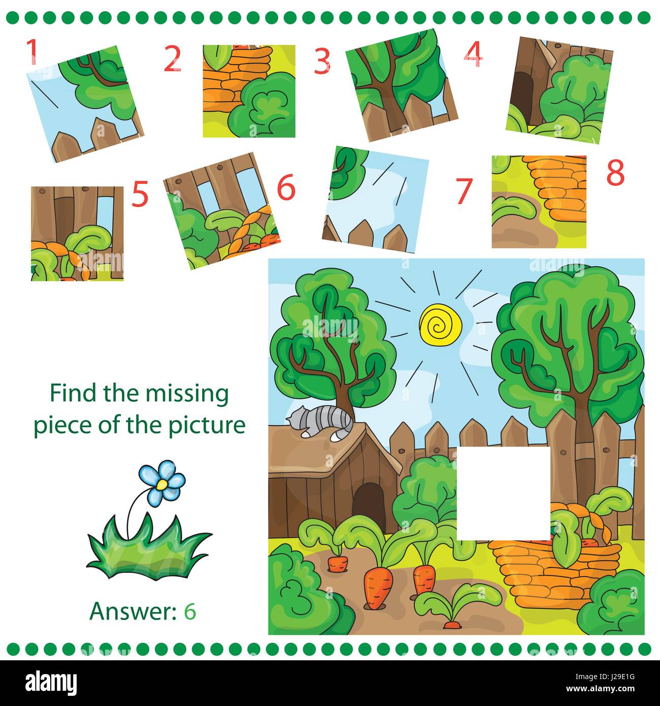 Jigsaw puzzle game with farm garden Stock Vector