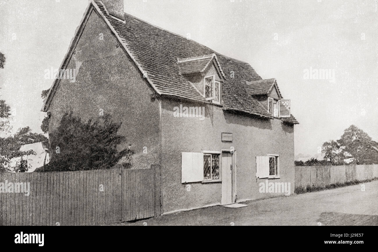 John Bunyan's house in Harrowden, Bedford, England.  John Bunyan, baptised 30 November 1628 – 1688. English writer and Puritan preacher.  From The International Library of Famous Literature, published c. 1900 Stock Photo