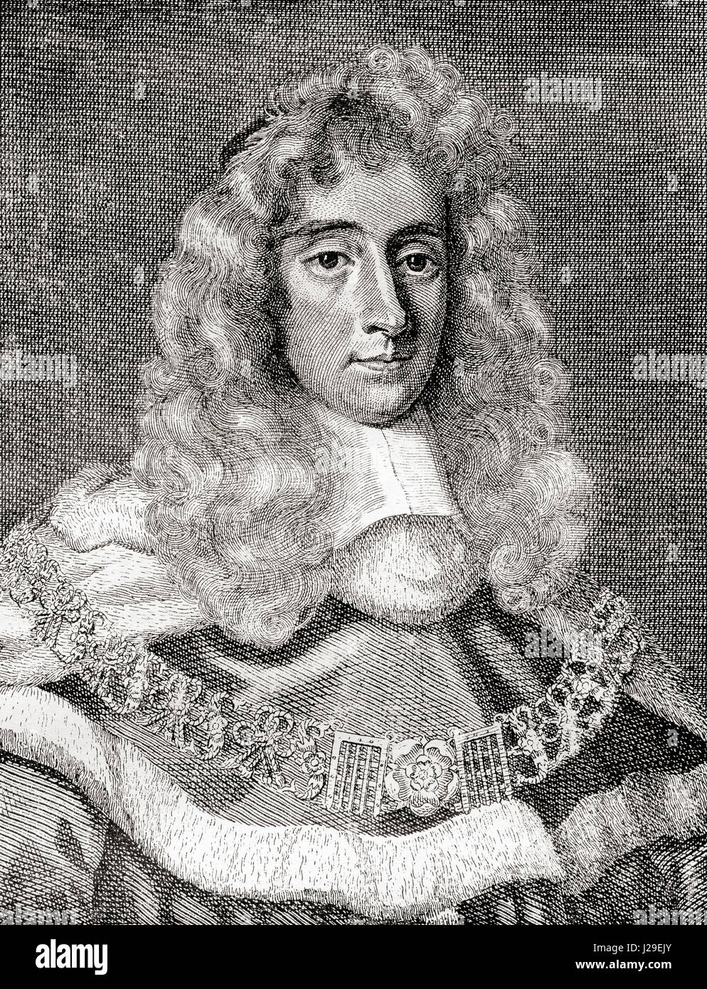 George Jeffreys, 1st Baron Jeffreys of Wem, 1645 – 1689, aka The Hanging Judge.  Welsh judge and Lord Chief Justice of England.  From The International Library of Famous Literature, published c. 1900 Stock Photo