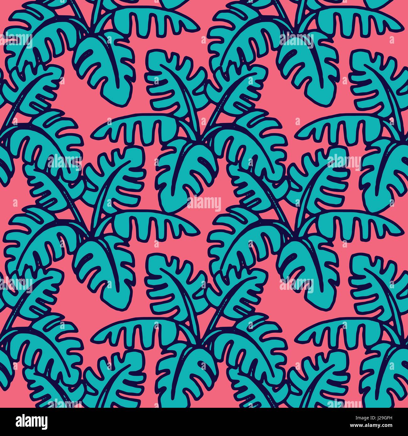 Seamless Tropical Jungle Palm Leaves Pattern. Stock Vector