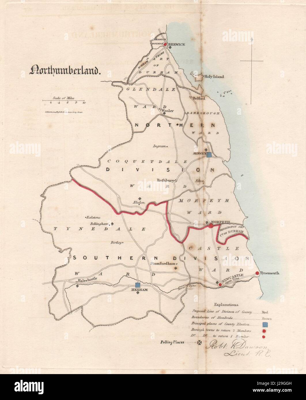 Northumberland county map. Electoral divisions boroughs. REFORM ACT